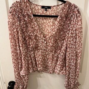 Lulu's Mauve and White Ruffle Blouse